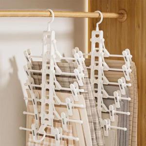 Multifunctional Clothes Trouser Hangers 6 In 1 Space Saving Hanger for Pants with Adjustable Clips Hanging Organiser
