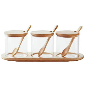 3pcs Seasoning Jar Set Salt and Pepper Organizer Glass Bottle with Spoon and Lid Spice Condiment Container with Storage Base2026