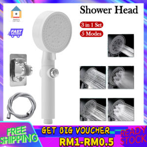 【Malaysia Spot Sale】3 in 1 Set 5 Mode Shower Head bathroom High Pressure Holder Wall Mounted Bracket Removable Handheld One-click Stop Water Free Hose Holder 花洒