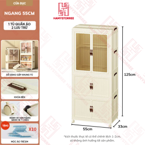 Tủ Nhựa Quần Áo Gấp Gọn Tủ Nhựa Để Đồ Đa Năng Có Bánh Xe 360 Độ Cửa Hút Nam Châm Chất Liệu Nhựa PP