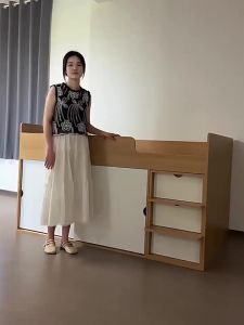 HDB Bed Solid Wood Double Bed With Multi-Functional Storage Cabinet Wardrobe