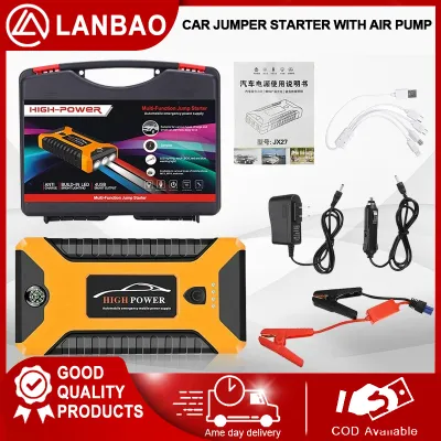 99800mAh Car Jump Starter 12V Car Jumper Starting Booster Car Start Supply With Air Pump Jump Starter For Car Battery Portable USB Charger Multi-function Rechargeable Emergency Power bank Starting Device