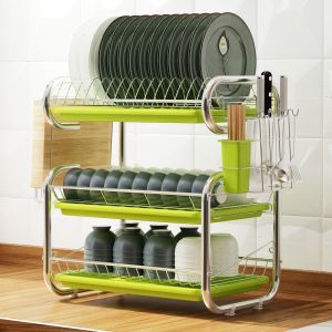 【Free Installation】2 Tiers Dish Drying Rack Kitchen Racks Organizer Dish Rack with Drainer