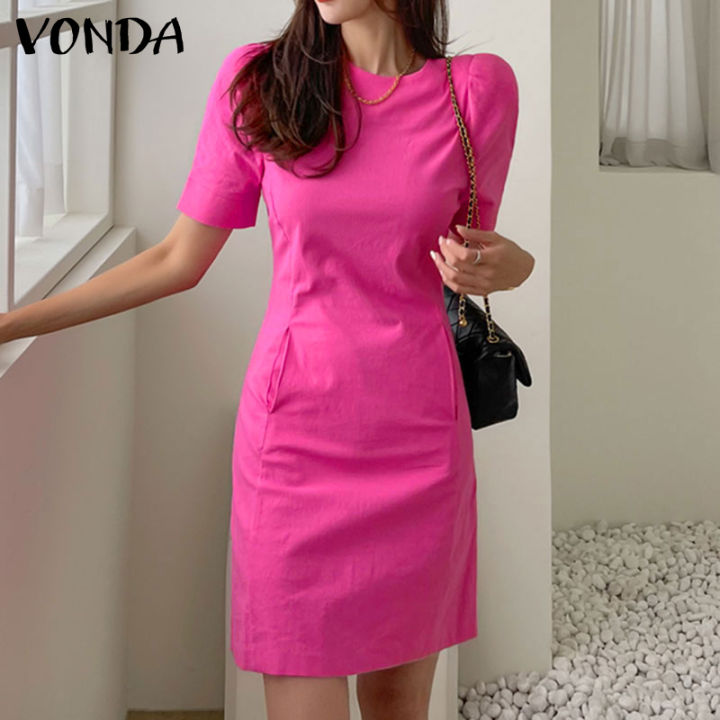 VONDA Women Casual H Pocket Solid Dress Fit T-Shirt Dress