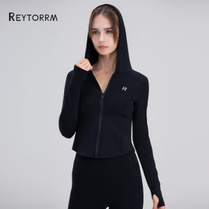 Reytorrm Jaket Olahraga Baju Olahraga Wanita Lengan Panjang Atasan Yoga Slim ​Fit Ritsleting Kerah Berdiri (WT003)