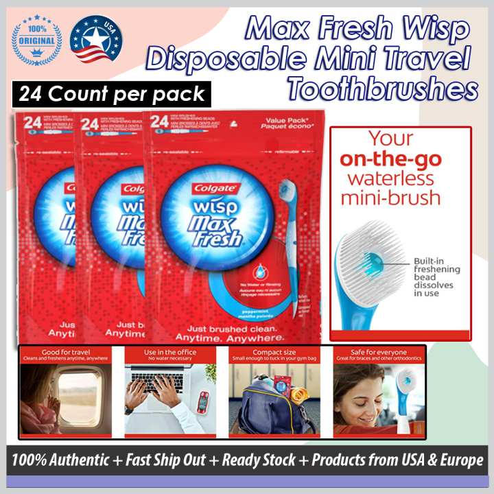 Colgate Max Fresh Wisp Disposable Mini Travel Toothbrushes, Peppermint