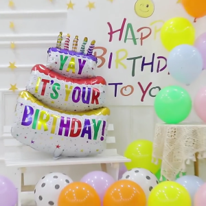 Three-Layers Birthday Cake Balloons Standing Balloons Foil Balloons Photo Props Scene Decoration 27inch for Kid Baby