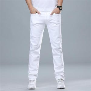 Summer White Jeans Mens Straight Loose High-end Light Color Stretch Long Cotton Pants Versatile Mens Casual Pants