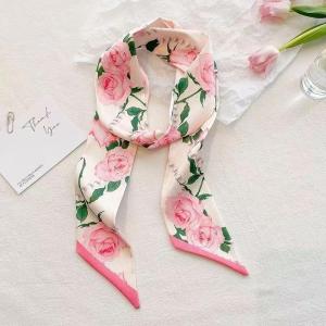 Reben Rambut French Floral Hair Scarf Long Ribbon Ponytail Headband Neck Scarf Fashion Accessories