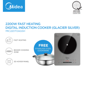 Midea 2200W Digital Induction Cooker Blue/Silver Fast Heating with Free Stainless-Steel Pot