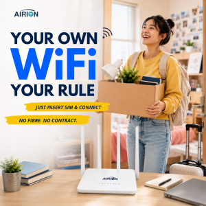 Student Hostel WiFi Router | 4G LTE SIM Card Router | Plug & Play Internet | No Contract | Rental Room | AIRION