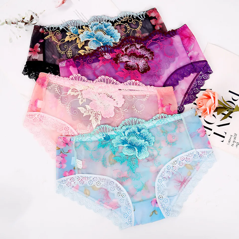 Seamless Underwear For Women Fashionable Lace Flower Embroidery