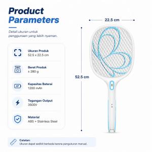 AOKI Raket Nyamuk Elektrik Rechargeable LED USB Type-C 1200mAh Anti Nyamuk Listrik 3 Layer