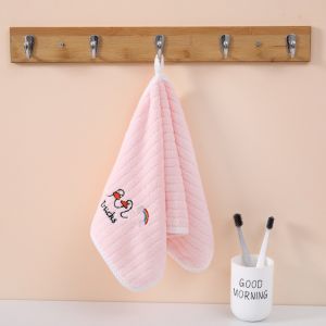 1Pc Cute Hand Towels Bathroom Towel with Hanging Loop Microfiber Coral Fleece Absorbent for Kitchen Bathroom Bathing Accessories