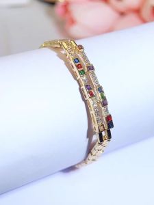 FCSEQUITO Trang Sức Nữ Mới Về Vòng Tay Mạ Vàng Đính Đá Zirconia AAA Nhiều Màu Dây Đôi Rỗng Thích Hợp Cho Tiệc Tùng Hàng Ngày B346