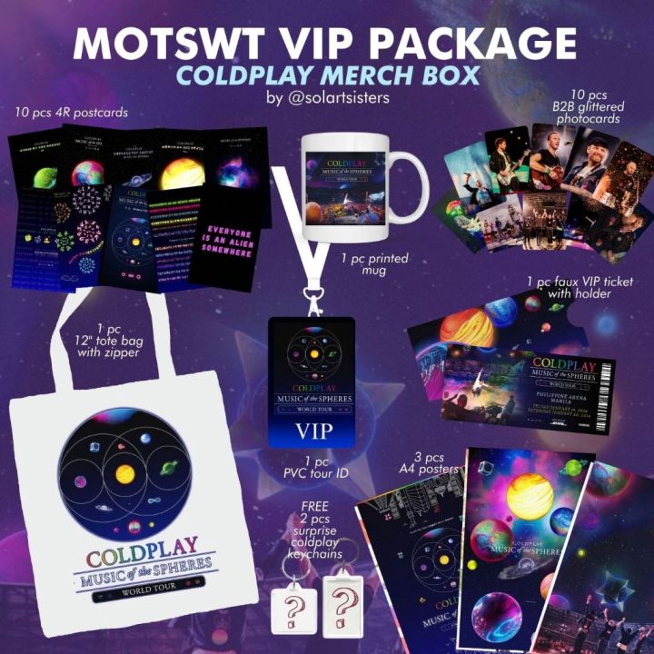 Coldplay Music of the Spheres World Tour VIP package merch