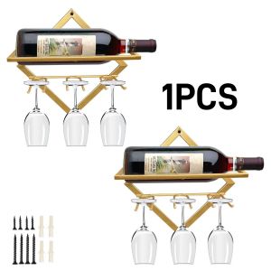 60cm Wine Glass Stand Chrome Holder Base Cabinet Hanger Shelf Bar Wine Racks Creative Folding European Style Wall-mounted Wine Rack Iron Art Household Red wine
