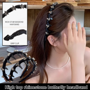 Star Diamond Secret High Crown Water Rhinestone Butterfly Headband Anti-Slip Perfect for Loose Hair