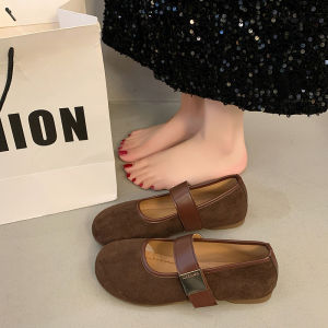 Free Shipping Retro Suede Shoes For Women New Spring Collection Shallow-Toe Single-Strap Flat-Soled Shoes Perfect With Dresses Grandma Shoes