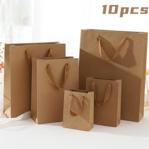 10pcs Kraft Paper Bag Reusable High End Dust Bag Large Space Thickened Gift Bag Tote Bag
