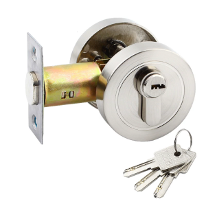 Single Cylinder Deadbolts Round Door Lock Key Entry Sturdy Stainless Steel for 35 50mm Front Bathroom Bedroom Door