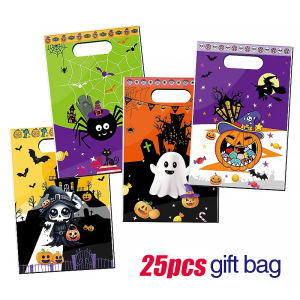 25/50pcs Kids Trick or Treat Snack Cookie Handbag Halloween PVC Candy Bags Ghost Spider Gifts Party