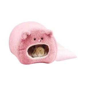 OUTOPEN Cozy Hamster Warm Bed Bear Shape Fleece Hamster Cage Bed Comfortable with Mat Hamster Hammock Autumn Winter