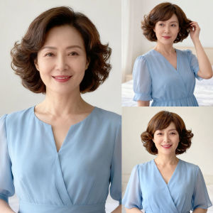 Wig womens temperament short hair whole head cover middle-aged and elderly mothers fluffy white hair wig cover