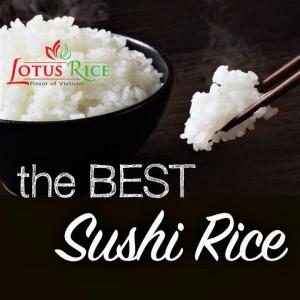 Gạo Nhật Sushi ngọt cơm rất dẻo Lotus Rice 5kg -Chuẩn nhà hàng Nhật - Đạt nhiều chứng nhận an toàn thực phẩm quốc tế