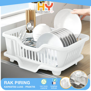 HOMYNEST Rak Piring Plastik Wastafel Wadah Alat Makan Pengering Piring Sendok Garpu Serbaguna