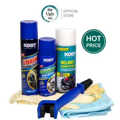 Motorcycle Full Maintenance Set Koby Chain Cleaner 300ml Chain Lube 250ml Helmet disinfectant 450ml Chain brush PTFE Teflon Fully Synthetic