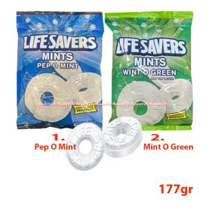 Life Savers 177gr Mints Pep O Mint Wint O Green Candy Permen Mint Bulat Kemasan Satuan Biru Hijau Lifesavers