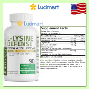 Viên uống hỗ trợ miễn dịch L-Lysine Defense 1500mg Bronson thuần chay [Hàng Mỹ]