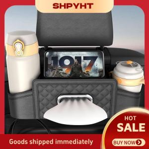 SHPYHT✨ Multifunctional Car Seat Back Leather Tissue Storage Box Phone And Tablet Stand Place Water Cup Portability Trash Hook Bag