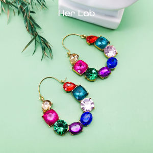 Her Lab Jewelry | Celebrities same style high-end womens hoop earrings 24K pure gold imitation faded Korean style fashion color earrings flashing colorful diamond crystal jewelry personalized avant-garde exquisite earrings free shipping