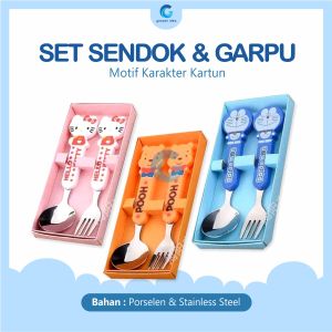 Alat Makan Sendok Garpu dan Anak Motif Kartun Lucu
