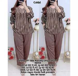 Setelan Rayon Twill 116554 - Set Salur wanita - Lengan Panjang Karet - Celana Polos