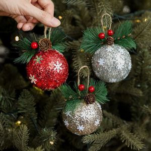 VJ5YE Fome Christmas Sticky Pink Ball Red High Grade Christmas Balls Set Christmas Decorations Hanging Pine  Sticky Ball for Home