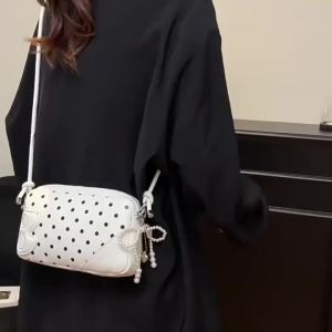 CINVAI&KROZE กระเป๋าถือลายจุดสำหรับสาวๆ สไตล์คล่องแคล่ว พร้อมสายสะพายเฉียง ผลิตจากวัสดุสปัน
