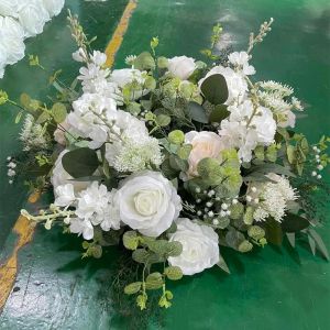 40/50/55/60/70CM Artificial Wreath Wedding Table Centerpiece Candlestick Decor Garland Crown White Rose Floral Arrangement Props