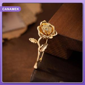 【CANAMEK】 Luxury High-End Gold-Tone Rose Flower Brooch Pin For Women & Men - Elegant Suit Coat Badge Fashion Jewelry Lapel Accessory