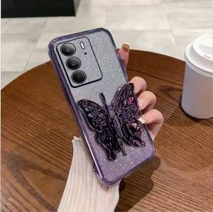 Casing Realme C75 Case Aesthatic Luxury Glitter Premium Stand Butterfly
