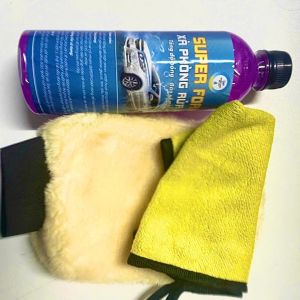 Combo Rửa Xe Bọt Tuyết SUPER FOAM 5L Tặng Găng Tay Lông Cừu Và Khăn Lau Cho Xe Máy Ô Tô Tiết Kiệm