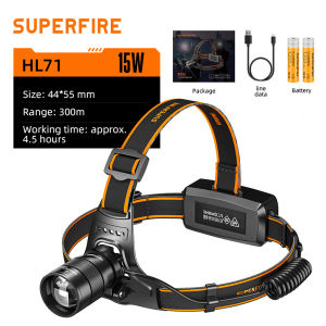 SUPERFIRE HL71 Sensor Headlamp 15W Rechargeable Head Torch Portable Zoom LED Headlight Camping Waterproof Hiking Super Bright Head Flashlight