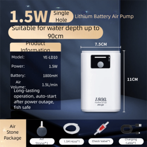 HEALMEYOU 1.5/3/3.5W Fish Tank Air Pump USB Rechargeable Low Noise Aquarium Oxygen Pump Portable Lithium Battery Dual-Purpose Air Pump For Outdoor Fishing/Aquarium