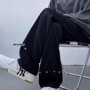 COD High-end white jeans American high street mens autumn thin design pants loose straight slightly pulled trousersGDFSFDGFD