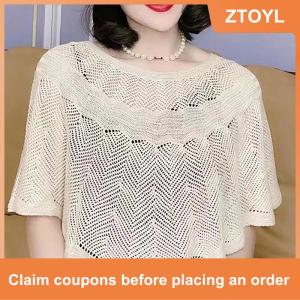 【ZTOYL】 Womens Knitted Hollow Cotton Shawl Scarf Blouse Summer Autumn Elegant Ladies Sun Protection Cloak Smock