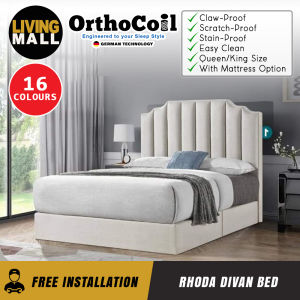 Living Mall OrthoCoil Rhoda Queen/King Divan Bedframe Pet-Friendly Scratch-Resistant Fabric With Mattress Add-On Options