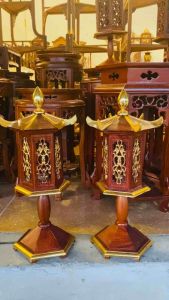 Cặp đèn thờ mái chùa gỗ hương cao 48cm