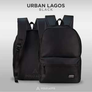 POLO ALVIS - Urban Lagos Black Tas Ransel Pria Backpack Sekolah Kuliah Waterproof Simple minimalis